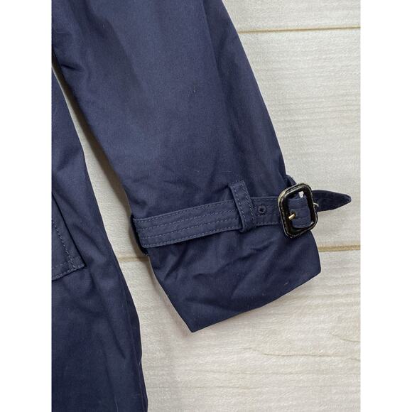 J Crew Trench Coat Womens Size 10 Navy Blue Hooded Snap/Zip Mid Length Cotton - Picture 3 of 13